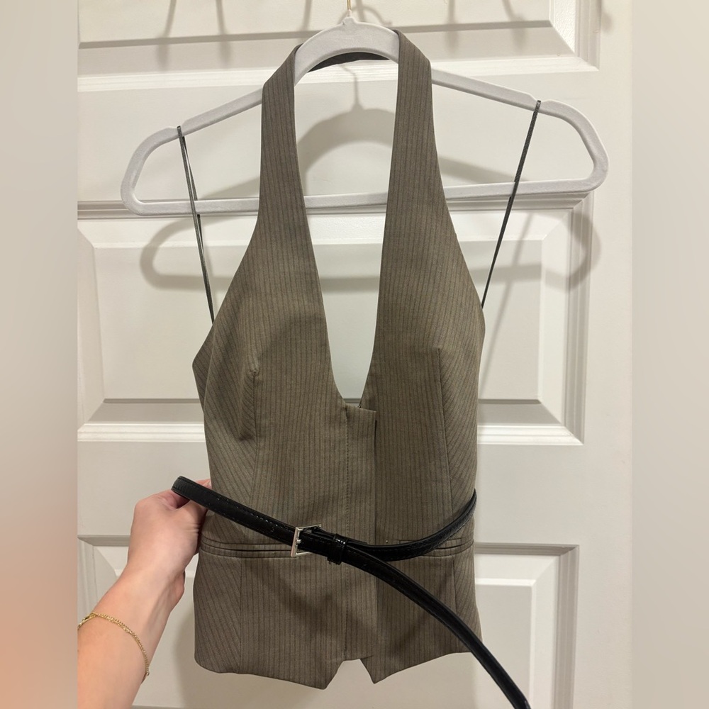 Zara XS army green/grey halter top with black belt